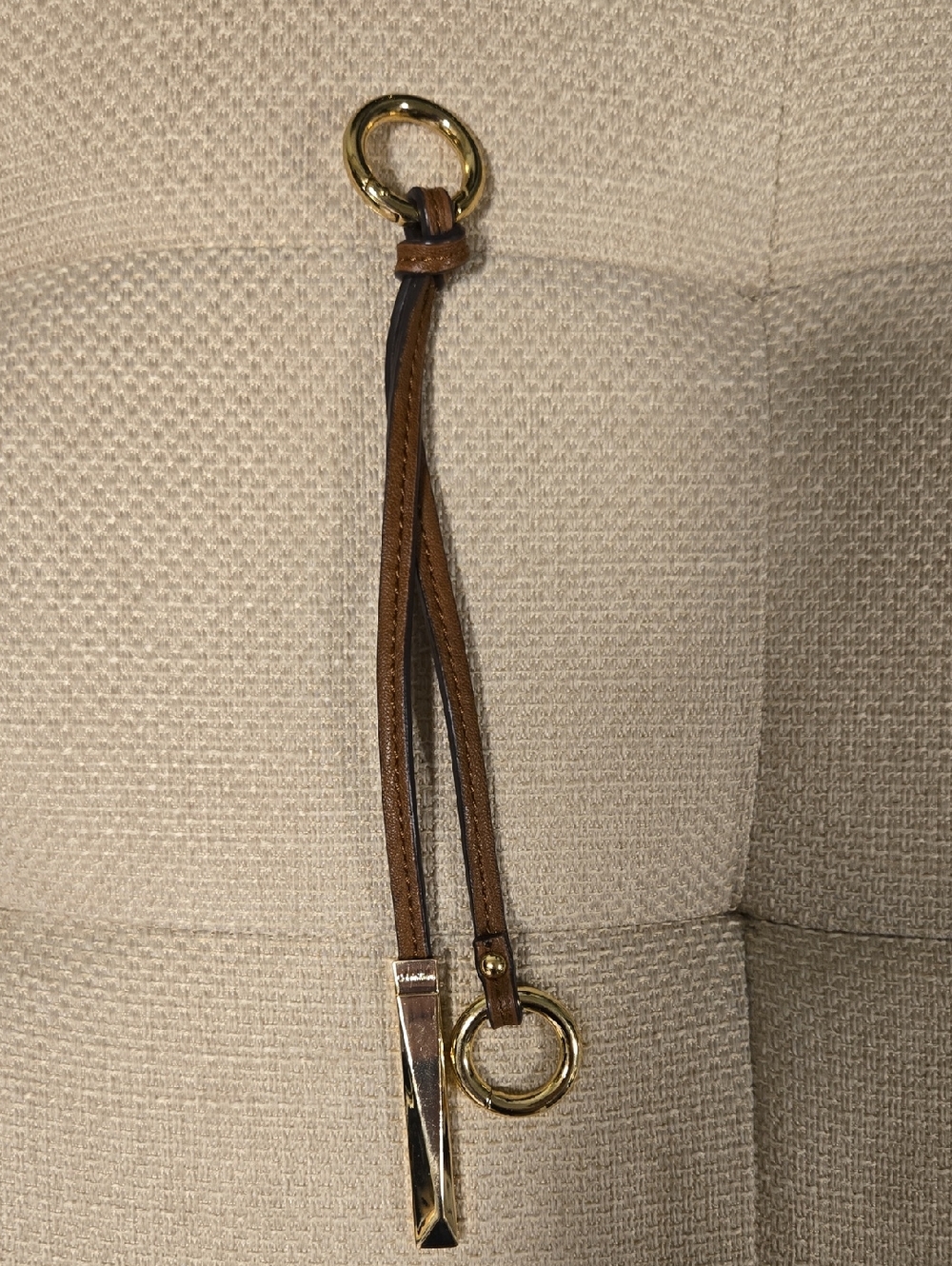 Calvin Klein Leather Strap Bag Pendant with Gold Hardware - Brown